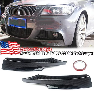 2X Front Bumper Splitter For BMW E90 E91 328i LCI M-Tech 09-13 Carbon Fiber Look • $49.99