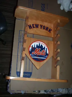 Mini Bat Rack  NY Mets Holds 6 Bats 5 Balls 11  Bobble Heads Stained Cherry • $109.95