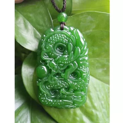 Green Natural Jade Pendant Dragon Jade Statue Amulet Jade Necklace Hand Carving • £5.97