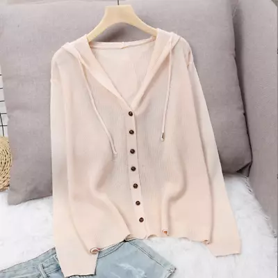 Women Cardigan Very Thin Long Sleeve Hooded Summer Ladies Knitted Top Size 8-20* • £13.10