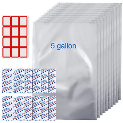 $22.59 • Buy (10 Pack) 8.7 Mil 5 Gallon Mylar Bags With 2500cc Oxygen Absorbers & Label Paper