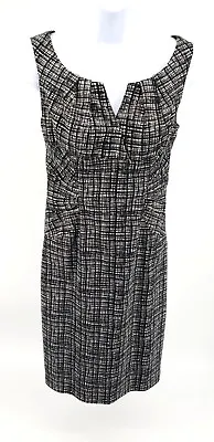 Adrianna Papell Womens Black White Sheath Dress Size 6 Side Ruching 60's Mad Men • £34.20