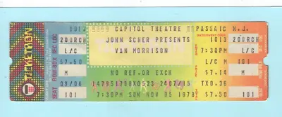 Van Morrison 1978 Unused Full Concert Ticket Capitol Theatre Passaic NJ • $34.95