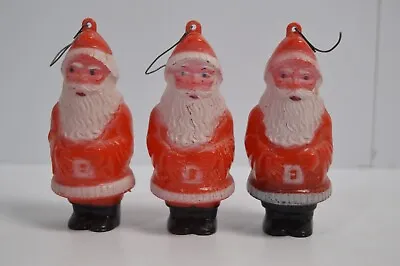 3 Vintage Red Hard Plastic Santa Claus Christmas Ornaments Kitsch Decor • $50