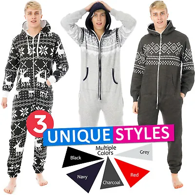 Mens All In One Pyjamas Onepiece Hooded Jumpsuit Zip Up Fleece 1Onesie Playsuit • £23.99