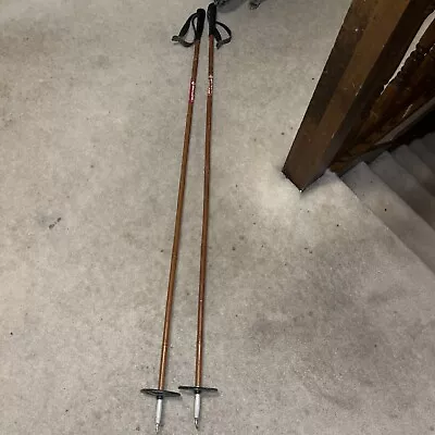 Vintage Bamboo Wood Ski Poles 56  SKILOM Leather Handles Straps Made In Norway • $29.99