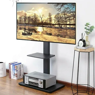 Floor TV Stand For 32 -60  Flat Panel With Swivel Bracket Cantilever & 2 Shelves • £59.94