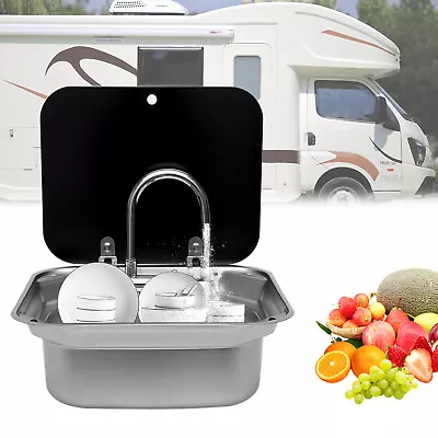 RV Camper Kitchen Sink Unit Caravan Hand Wash Basin Stainless Steel W/ Faucet • $150.10