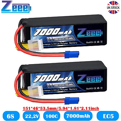 2xZeee 6S LiPo Battery 22.2V 7000mAh EC5 100C For RC Car Truck Desert Racer Tank • £175.99