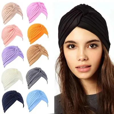 Womens Head Scarf Hat Hijab Wrap Stretch Cancer Chemo Cap Muslim Bow Knot Turban • £4.99