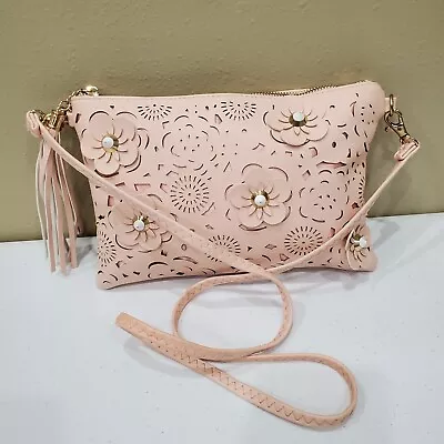 Vieta Adjustable Crossbody HandBag Purse Pink Laser Cutout Studded Tassel • $19.99