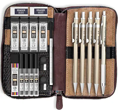 Nicpro 20PCS Metal Mechanical Pencil Set In Leather Case Art Drafting Sketching • $40.99