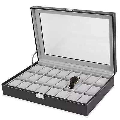 JS NOVA JUNS Watch Box 24 Slots Mens Watch Organizer Lockable Jewelry Displa... • $47.91