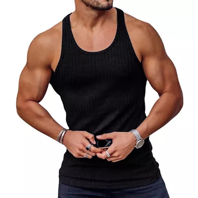 Mens Gym Vest Racerback Bodybuilding Muscle Stringer Tank Top Bodybuilding Vest • £10.19