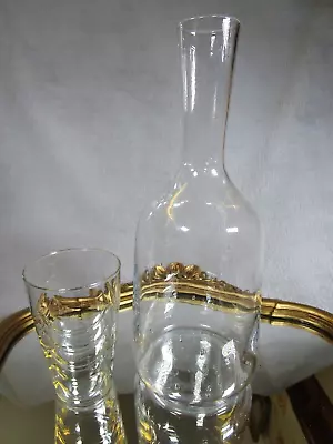 Lovely Vintage Glass Water Carafe With Controlled Bubble Design And Wavy Tumbler • £10.95