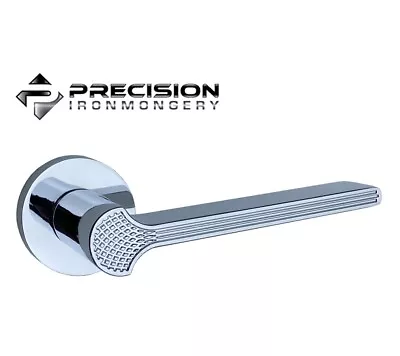 £14.99 • Buy Art Deco Inspired Internal Door Handles Polished Chrome Finish Circular Rose