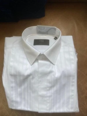 M&s Dinner Shirt 16  Collar Pleated  Black Tie Evening French Cuffs Silk Knots • £19.95