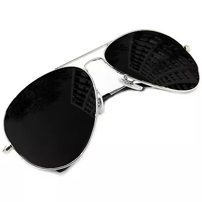 Hollywood Sun Glasses Silver Framed Black Lens Top Gun UV Sunglasses And Case • £19.95