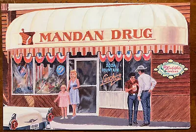 ND North Dakota; Mandan Drug Soda Fountain Lindy Sue's Candies Postcard • $6.50