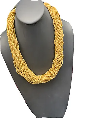 Vintage Necklace Boho Toursade Bohemian￼Pale Yellow Glass Seed Bead 18” • $24.20