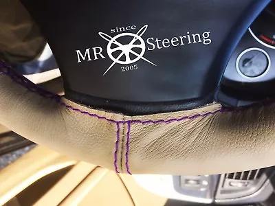 Beige Leather Steering Wheel Cover For 68-76 Mercedes W114 Purple Double Stitch • $47.80