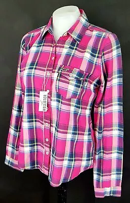 HOLLISTER By A&F Womans Pink Plaid L/S SHIRT BLOUSE Ultrasoft - S - UK8 - £69 • £12