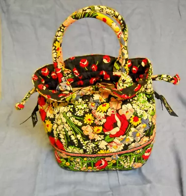 VERA BRADLEY DRAWSTRING PURSE  POPPY FIELDS  Spring 2010 RETIRED Multi On Black • $24.99