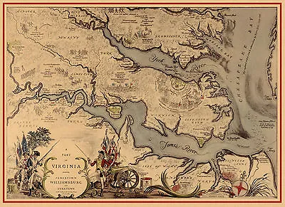 Early Pictorial Map Virginia Showing Jamestown Williamsburg Yorktown Wall Poster • $21.95