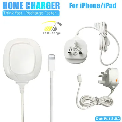 For IPhone IPad 3 PIN Mains Wall Plug Fast 2.0 AMP Home Travel Charger Adapter   • £7.94