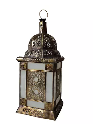 Moroccan Handmade Brass And Glass Lantern  • $170
