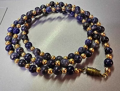 Vtg Lapis Lazuli & Goldtone Beads Necklace 23.5in  -S18 • $44.99