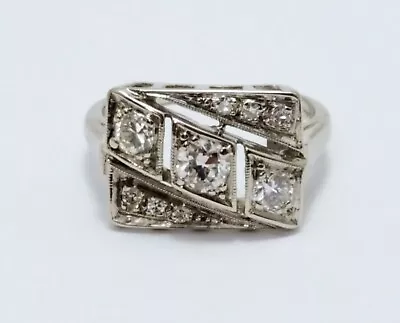 $1480.80 • Buy Vintage Beautiful 14K Karat Solid White Gold Designer Square Shaped Diamond Ring