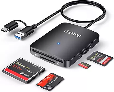 Beikell SD Card Reader 4 In 1 Dual Connector USB C & USB 3.0 Card Reader Adapt • £9.45