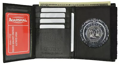 Badge Police Cut Out ID Holder Wallet Genuine Leather Black Shape Security 2515 • $32.48