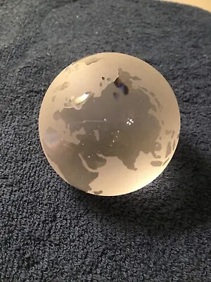 Vintage Glass World Globe Earth Paperweight Clear Frosted Etched Glass • $8.95
