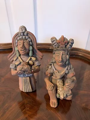 Pair Of Aztec Inca Mayan Terracotta Pottery Clay Folk Art Statue Figure Mexico • $95