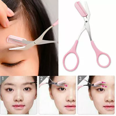Eyebrow Eyelash Hair Scissors Comb Trimmer Pink Stainless Steel Tool UK SELLER • £2.99