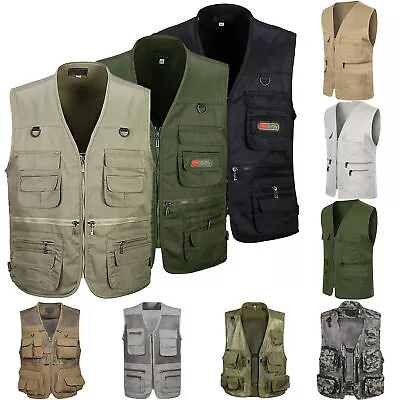 Men's Work Safari Fishing Hunting Hiking Waistcoat Gilet Bodywarmer Outwear Vest • £11.27