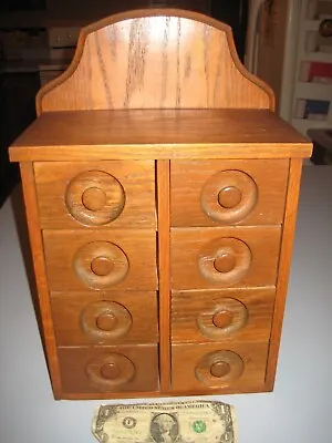 Vintage Wooden/Oak Spice Cabinet Box 8 Drawers Hanging Kitchen Cabinet • $69.99