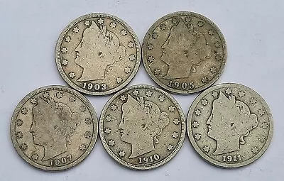 $10.95 • Buy Five Liberty V Nickels With Five Different Dates!