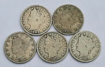 Five Liberty V Nickels With Five Different Dates! • $10.95