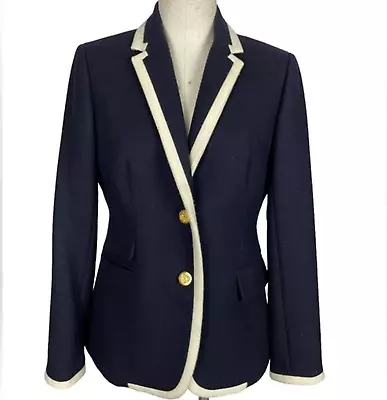 NEW J.Crew Tipped Hacking Jacket Wool Blazer Navy Blue Ivory Size 2 Petite P2 2P • $189.99