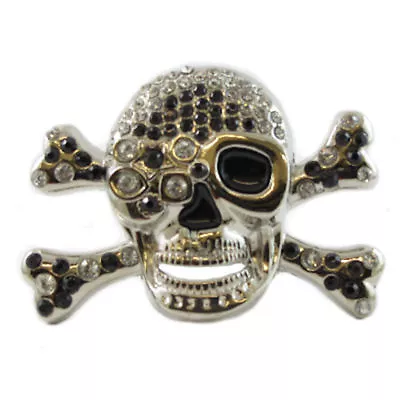 £3.49 • Buy Black Bling Skull Crossbones Belt Buckle Pirate Booty Crystal Rock Fit Snap Belt