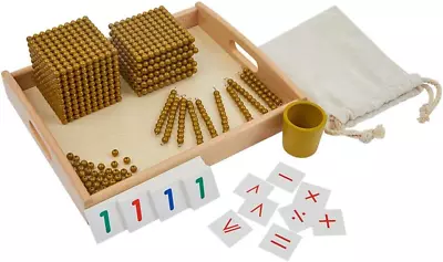 Kghios Montessori Math Beads Toys Materials For Toddlers Golden Beads And Cards • $39.84