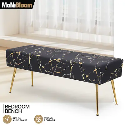 Black Velvet Tufted Upholstered Ottoman Bench Marbling Microfiber Seat Footstool • $93.99