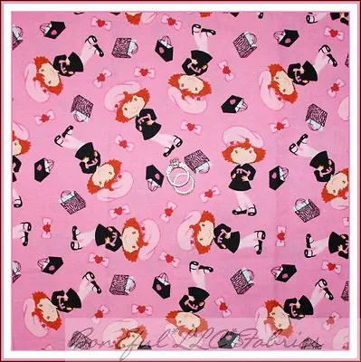 BonEful Fabric FQ Cotton Quilt VTG Pink B&W Strawberry Shortcake Girl Doll Dress • £6.24