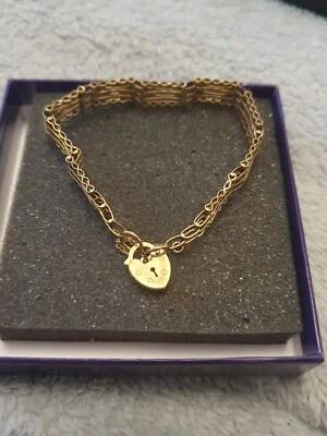 Vintage 9ct Gold 4 Bar Gate Bracelet With Padlock & Safety Chain 7.1 Grams • £210