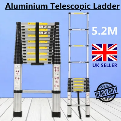 5.2M Multi-Function Aluminium Telescopic Step Ladder Extension EN131 Non-slip • £86.97