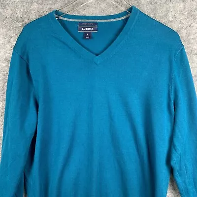Lands End Mens Sweater Size Large Turquoise Blue V-Neck 100% Supima Cotton • $19.99
