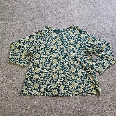 J Jill Top Shirt Women 2X Green Floral Paisley Long Sleeve Crew Neck Pima Casual • $25.19